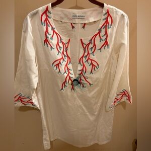 NWOT Laura Manara White Embroidered Beaded Tunic Dress Women’s Medium Resortwear